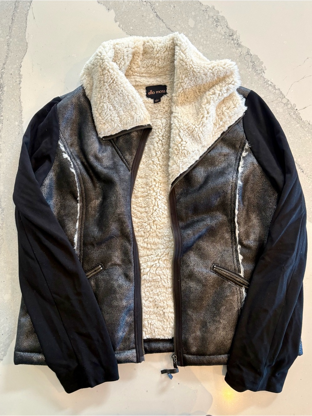 Ella Moss Black Jacket with Cream Faux-Shearling Lining